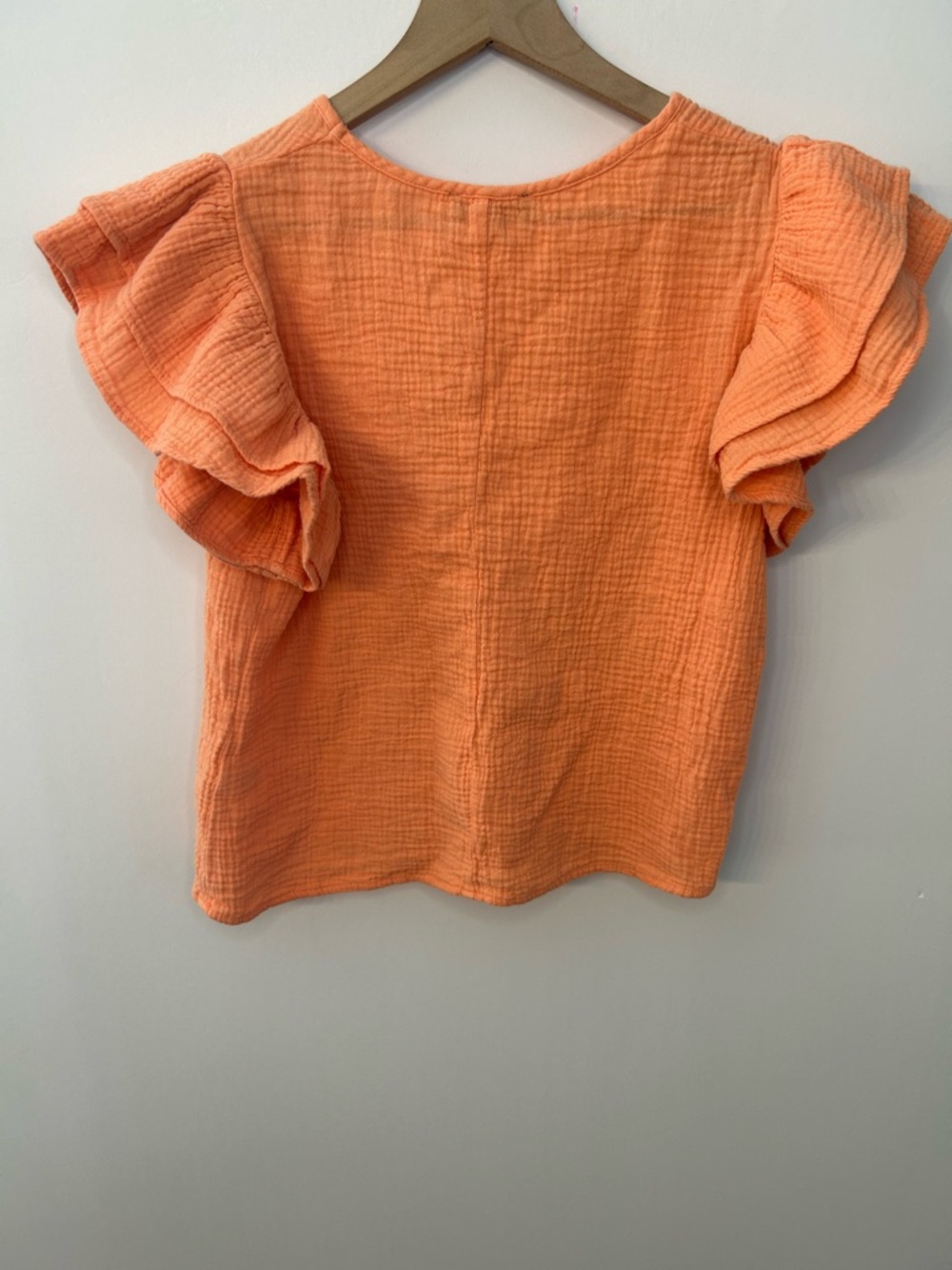 Drew from Anthropologie Women’s Orange Flutter Sleeve Gauze Top, Size Small - Picture 5 of 8
